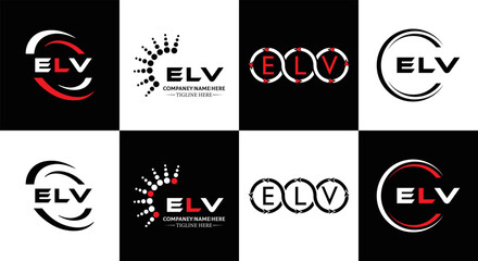 ELV logo. E L V design. White ELV letter. ELV, E L V letter logo design. Initial letter ELV letter logo set, linked circle uppercase monogram logo. E L V letter logo vector design.