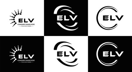 ELV logo. E L V design. White ELV letter. ELV, E L V letter logo design. Initial letter ELV letter logo set, linked circle uppercase monogram logo. E L V letter logo vector design.
