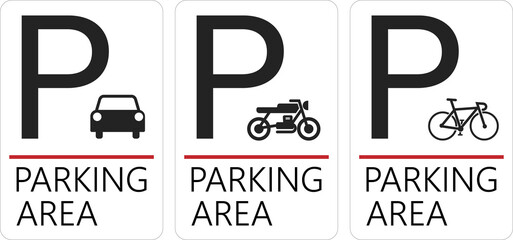 Printable bundle set rectangle simple parking sign for car, motorcycle, bike and bicycle