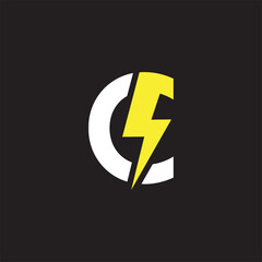 Minimalist Electric Logo, letter C and lightning bolt combination, vector illustration