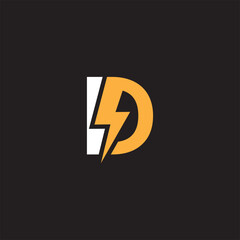 Minimalist Electric Logo, letter D and lightning bolt combination, vector illustration