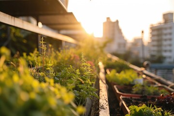 Eco-Friendly Urban Farming - A rooftop garden in a city, showcasing sustainable agriculture techniques - AI Generated