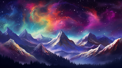 Celestial Galaxy Over Mountains Luminous patterns