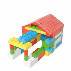 3D rendering of a lego house on a white background - obrazy, fototapety, plakaty