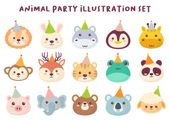 Set of Cute Baby Animal Party Illustrations
