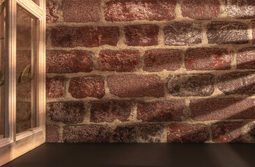 Panorama de fond d'un mur en briques rouges et support doré pour création d'arrière plan....