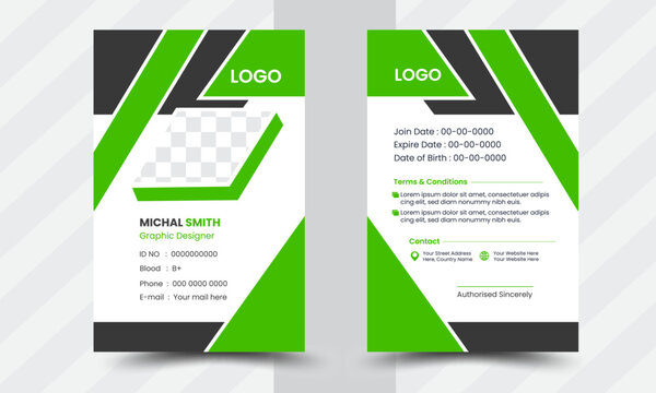 Modern & Creative ID Card Design Template in green. Identity badge With Photo Placeholder.