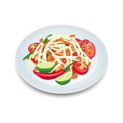 Som Tum Thai food on white background, Papaya Salad, Somtum hand drawn, Vector illustration EPS 10.