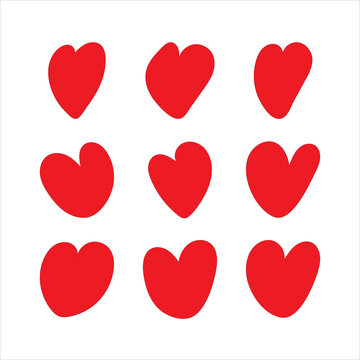 Set of cute red hearts icons. Vector illustration.
