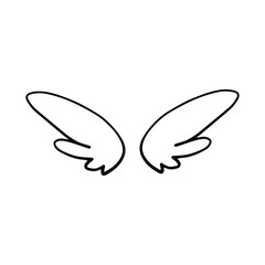 Doodle wings. Cartoon bird feather wings, religious angel wings ink sketch, black tattoo silhouette. Vector hand drawn blade wing sketch set for heraldic symbol emblem on white background