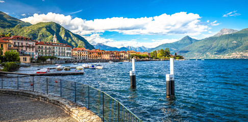 Town of Menaggio on Como lake waterfront panoramic view - obrazy, fototapety, plakaty
