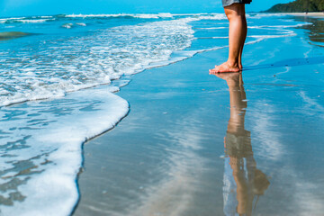 The sea beach in summer is very beautiful.