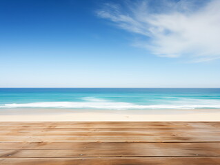 Fototapeta premium Wooden table overlooking the beach