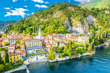 Town of Varenna and Como lake aerial view - obrazy, fototapety, plakaty