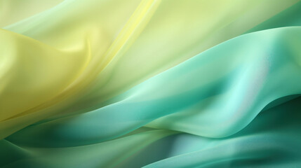 Obraz premium Vibrant abstract waves of green and yellow satin fabric, illustrating a dynamic and refreshing textile elegance.