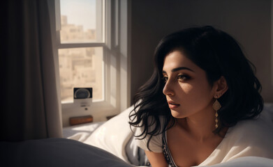 young woman lying on a bed thinking about her love returning