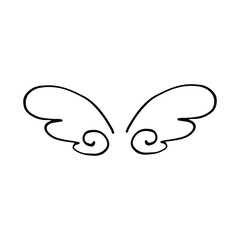 Doodle wings. Cartoon bird feather wings, religious angel wings ink sketch, black tattoo silhouette. Vector hand drawn blade wing sketch set for heraldic symbol emblem on white background