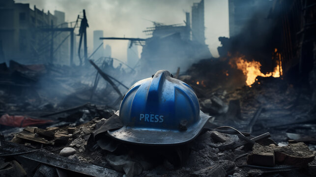 Press helmet in a war region
