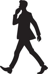 minimal business man walking with talking cell phone vector
