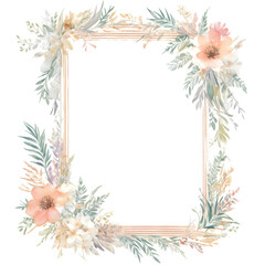 Fototapeta na wymiar floral botanical watercolor sketch frame border on white background