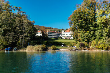 Fototapeta na wymiar Typical view from a lake in Bavaria