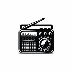 Retro radio isolated on white, vector silhouette
