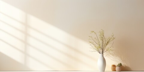 Light beige background with delicate shadows and hints of nature, perfect for product presentation.