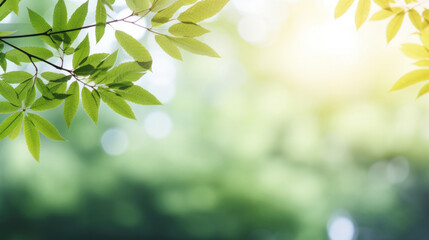 Lush green leaves form a natural canopy, backlit by the soft, diffuse sunlight, symbolizing growth and freshness.