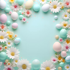 Naklejka na ściany i meble Easter background of colorful pattern with eggs and spring flowers.