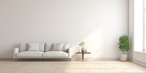 Renovated living room, with empty white walls and floor.