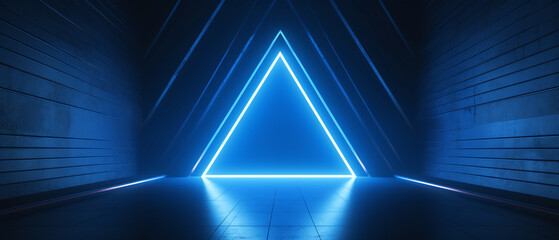 Abstract minimalist blue geometric background, neon lights.