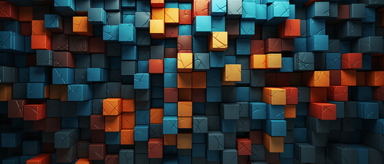 3D Random colorful mosaic, abstract cube background