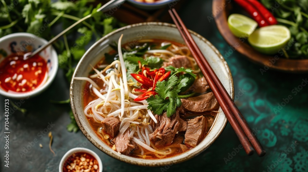 Wall mural pho bo soup with beef and vietnamese noodles