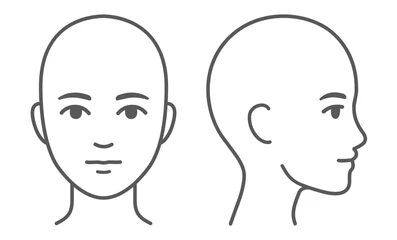 Foto op Plexiglas Face and head profile diagram (without hair). Blank unisex head template for medical infographic. Isolated vector illustration. © sudowoodo