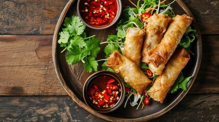 Fried Chicken Spring Rolls Vietnamese food - obrazy, fototapety, plakaty