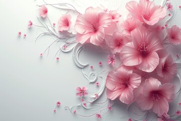3D Illustration of beautiful pink  flowers on white background 