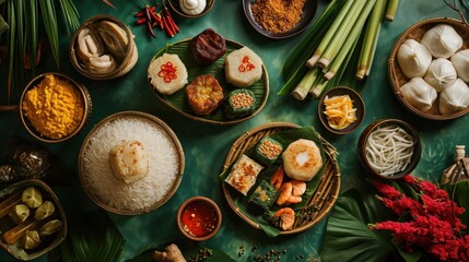 Fototapeta na wymiar Traditional Vietnamese Pork and Plantain Leaf Sticky Rice