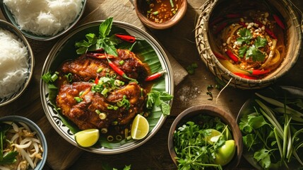 Vietnamese food, kakoto or fish cooked with dipping sauce, caramelized fish, Asian food - obrazy, fototapety, plakaty