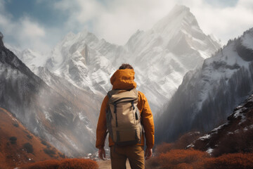 Solo Trekker Amidst Snow-Capped Peaks