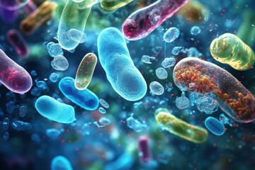 Bacteria biology science microscopic medicine - obrazy, fototapety, plakaty