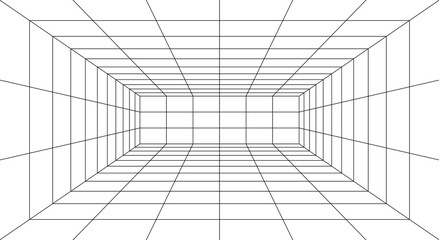 Perspective grid background. Empty futuristic digital box room
