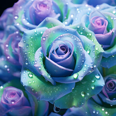  Romantic blue roses and drops.