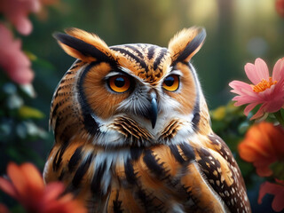 Fototapeta premium Owl among the flowers