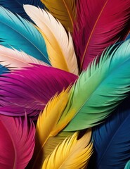 Multi-colored feathers, background, abstraction. Created using artificial intelligence.