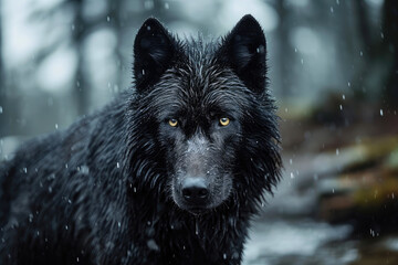 Moody Wolf Portrait in the Rain