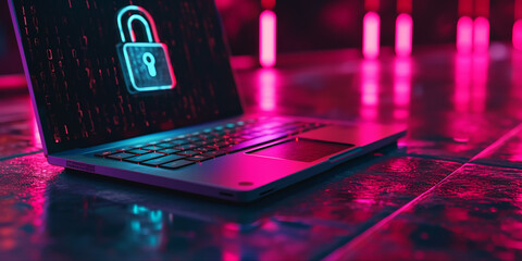 Laptop with padlock. Cyber security concept.