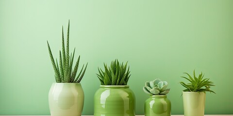 Simple arrangement of cactus plants and green vase