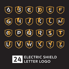 set of alphabet with electric shield concept