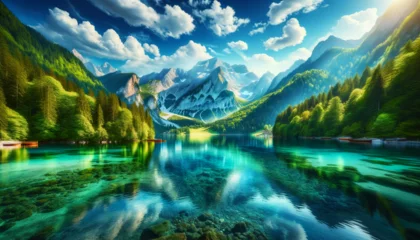 Poster 아름다운 산과 강의 풍경 이미지 © 태정 김