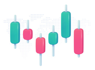 3D vector candlestick charts fluctuate with the world economic index.